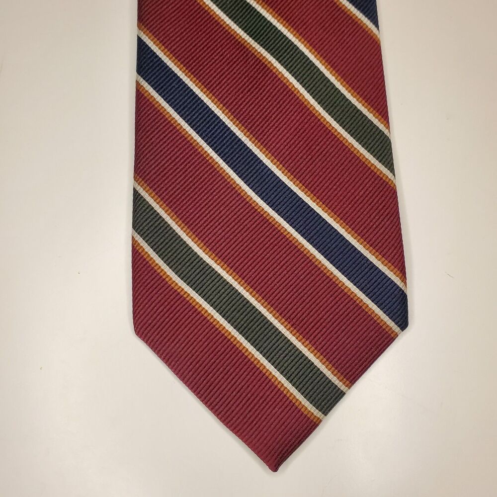 Jos A Bank Executive Collection Mens Red Navy Green Striped XL Rep 100% Silk Tie